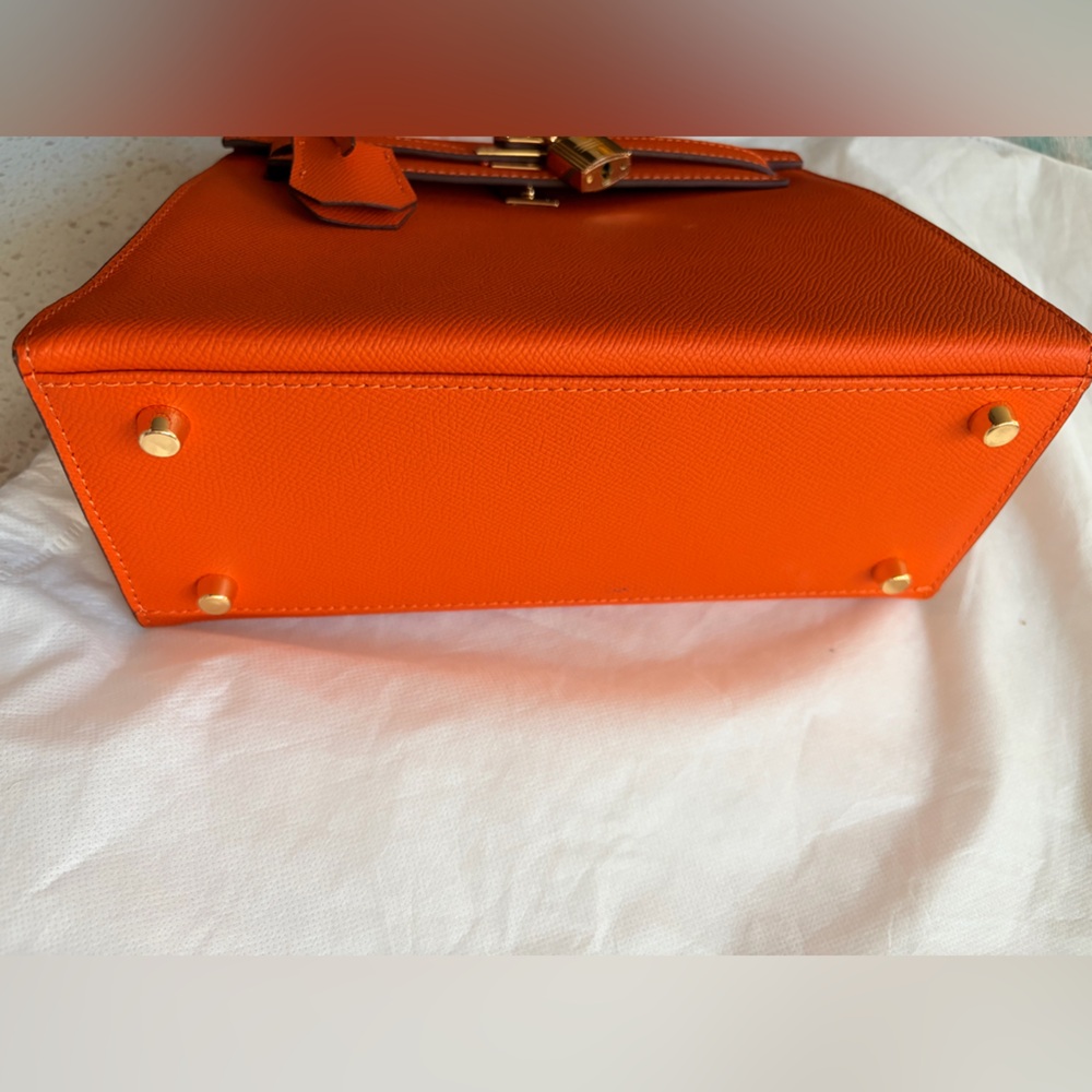 Orange Leather Top-Handle Satchel with Gold Hardware - Picture 8 of 13